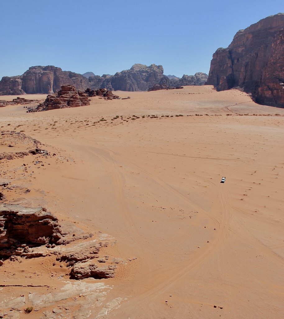 View from top of sand dune, Wadi Rum