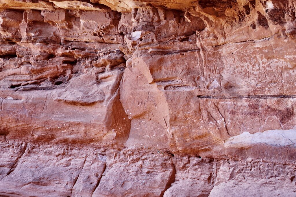 ancient Nabataean inscriptions in Wadi Rum, Jordan