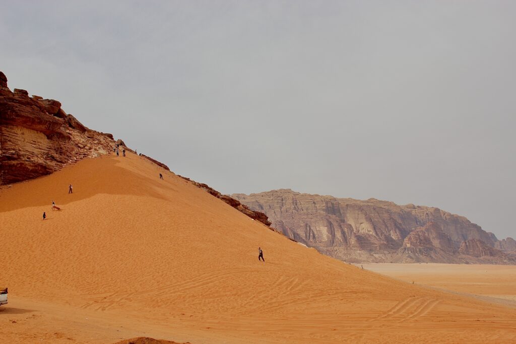 Bright red sand dunes, Wadi Rum, Autistic solo travel