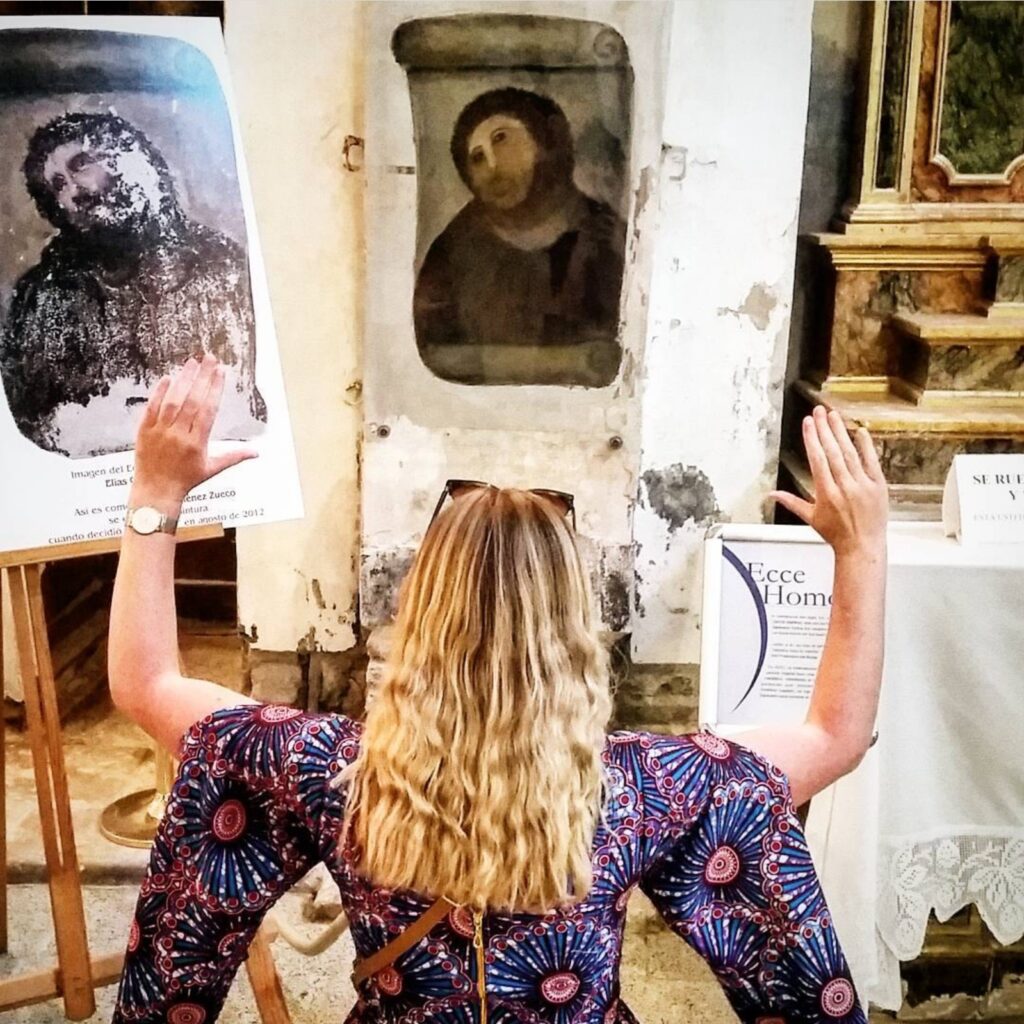 Elizabeth Gray with Elias Garcia Martinez fresco in Spain, Alex Stratikis - Autism Adventures Abroad