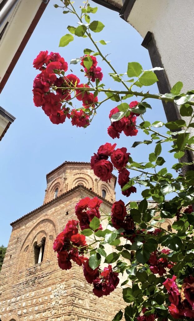 Ohrid, church and flowers, Alex Stratikis